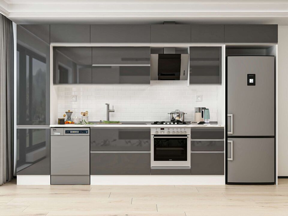 Alvinka 380X240 Cm High Gloss Mutfak Dolabı Mbb-E80B50S50-2 High Gloss | Antrasit - Mdf