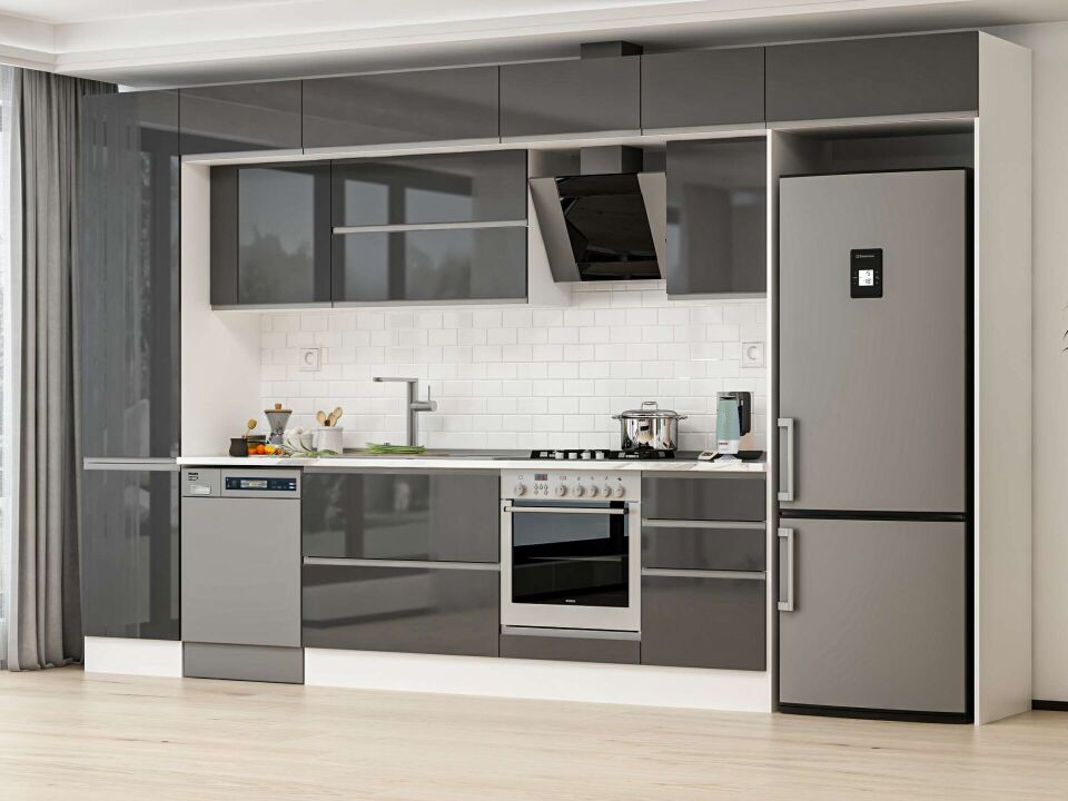 Alvinka 380X240 Cm High Gloss Mutfak Dolabı Mbb-E80B50S50-2 High Gloss | Antrasit - Mdf