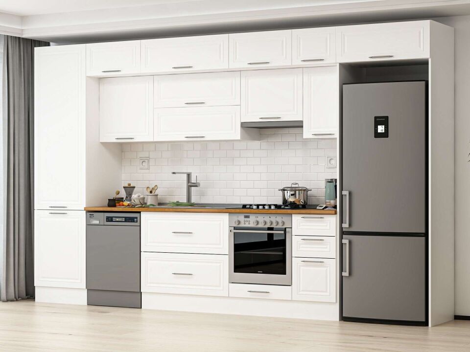 Alvinka 380X240 Cm Klasik Mebran Mutfak Dolabı Mbb-E80B60S40-1 Mebran | Beyaz - Mdf