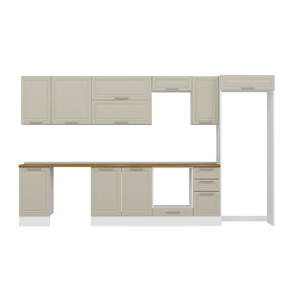 Alvinka 375X222 Cm Klasik Mebran Mutfak Dolabı Mb-E90S45S40-2 Mebran | Kumtaşı - Mdf
