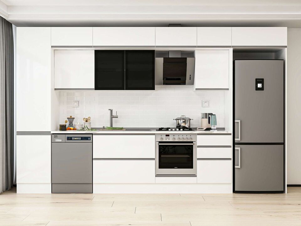 Alvinka 380X240 Cm High Gloss Mutfak Dolabı Mbb-E80B50S50-3 High Gloss | Beyaz - Mdf
