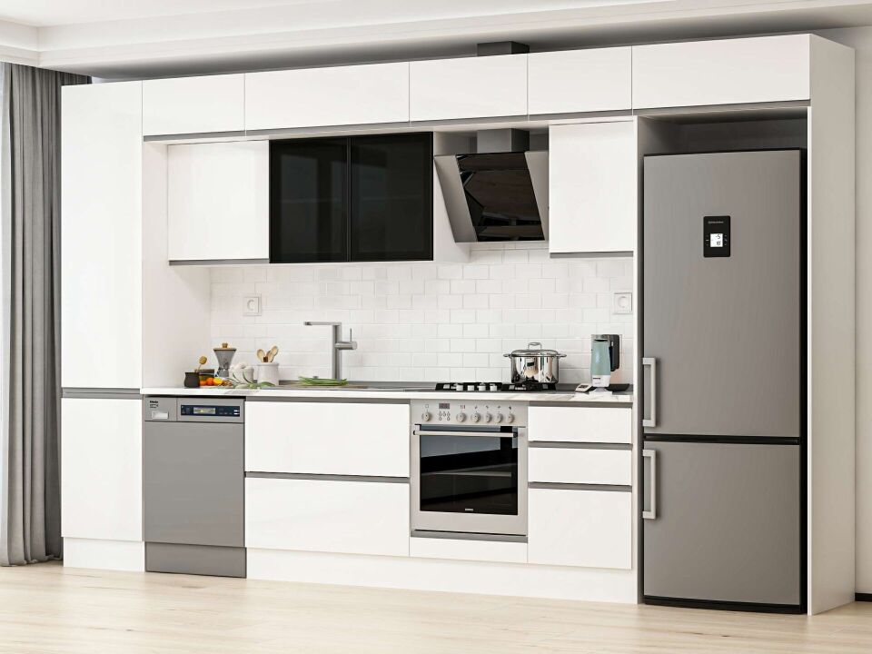 Alvinka 380X240 Cm High Gloss Mutfak Dolabı Mbb-E80B50S50-3 High Gloss | Beyaz - Mdf