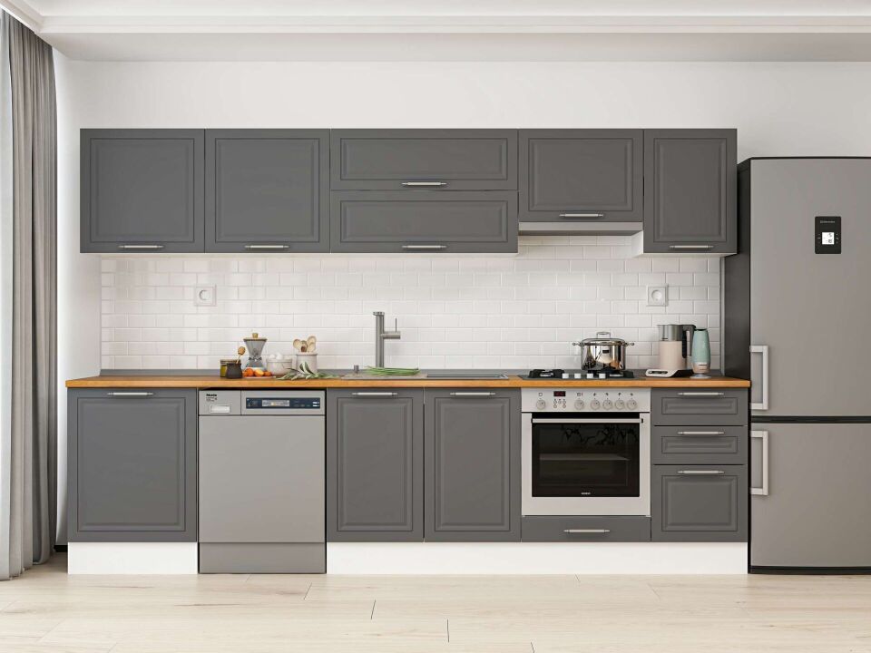 Alvinka 315X210 Cm Klasik Mebran Mutfak Dolabı M-E90S60S45-1 Mebran | Antrasit - Mdf