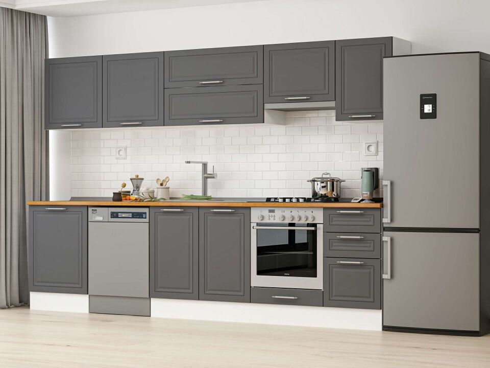 Alvinka 315X210 Cm Klasik Mebran Mutfak Dolabı M-E90S60S45-1 Mebran | Antrasit - Mdf