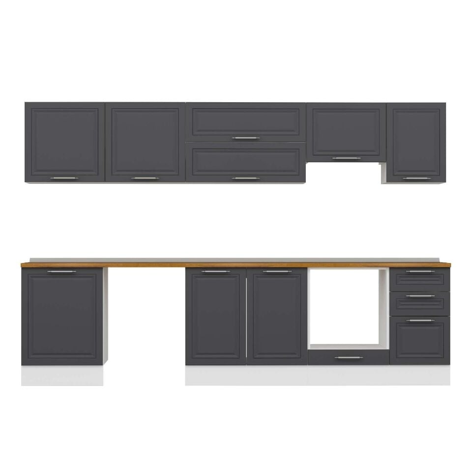 Alvinka 315X210 Cm Klasik Mebran Mutfak Dolabı M-E90S60S45-1 Mebran | Antrasit - Mdf