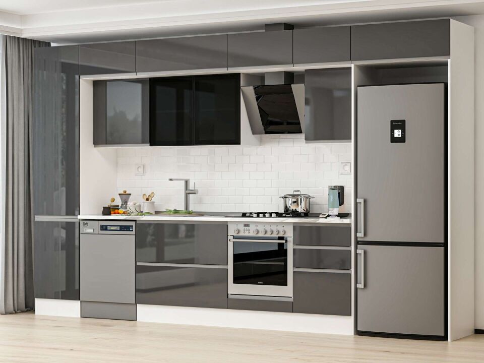 Alvinka 380X240 Cm High Gloss Mutfak Dolabı Mbb-E80B50S50-3 High Gloss | Antrasit - Mdf
