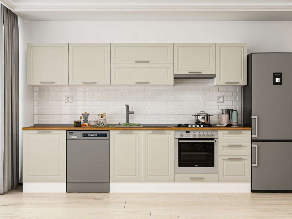 Alvinka 315X210 Cm Klasik Mebran Mutfak Dolabı M-E90S60S45-1 Mebran | Kumtaşı - Mdf