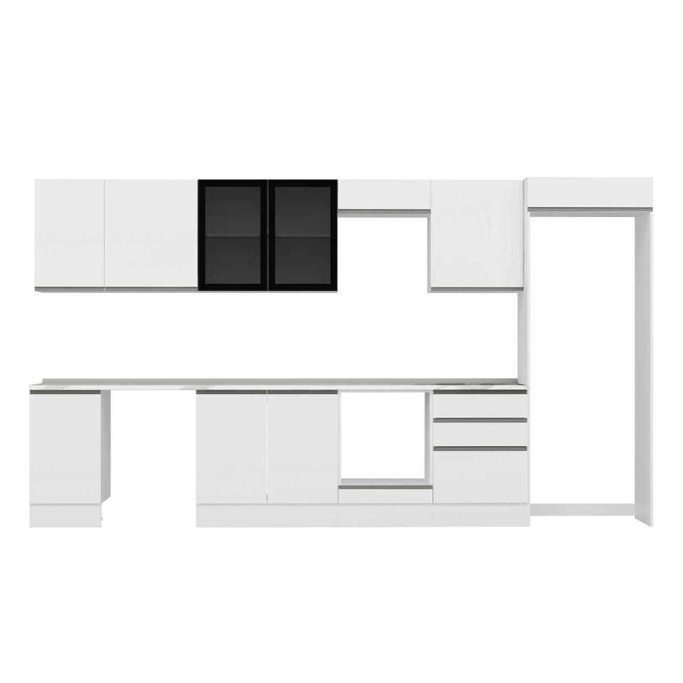 Alvinka 385X222 Cm High Gloss Mutfak Dolabı Mb-E80S45S60-3 High Gloss | Beyaz - Suntalam