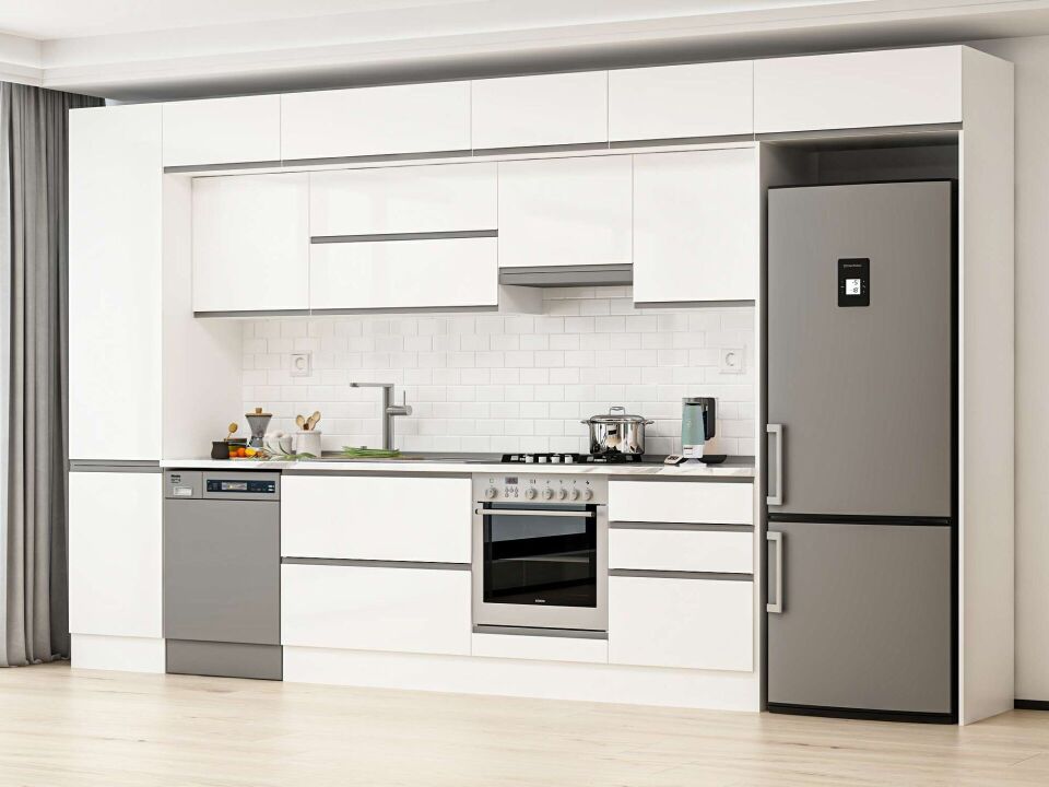 Alvinka 390X240 Cm High Gloss Mutfak Dolabı Mbb-E80B50S60-1 High Gloss | Beyaz - Suntalam