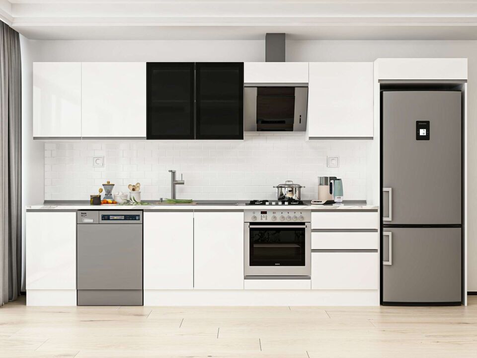 Alvinka 385X222 Cm High Gloss Mutfak Dolabı Mb-E80S45S60-3 High Gloss | Beyaz - Mdf