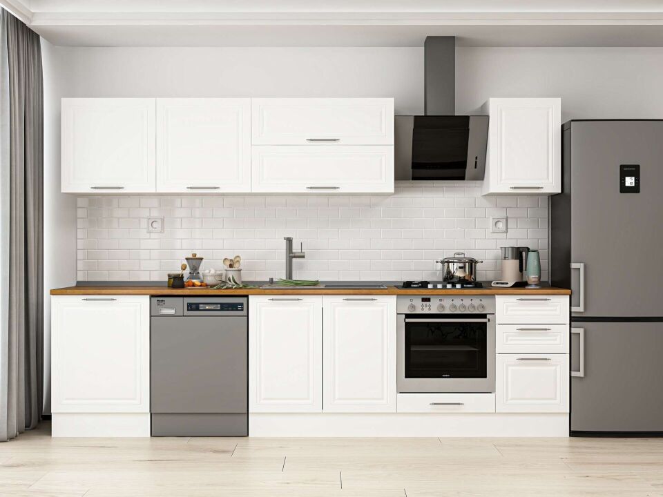 Alvinka 315X210 Cm Klasik Mebran Mutfak Dolabı M-E90S60S45-2 Mebran | Beyaz - Mdf
