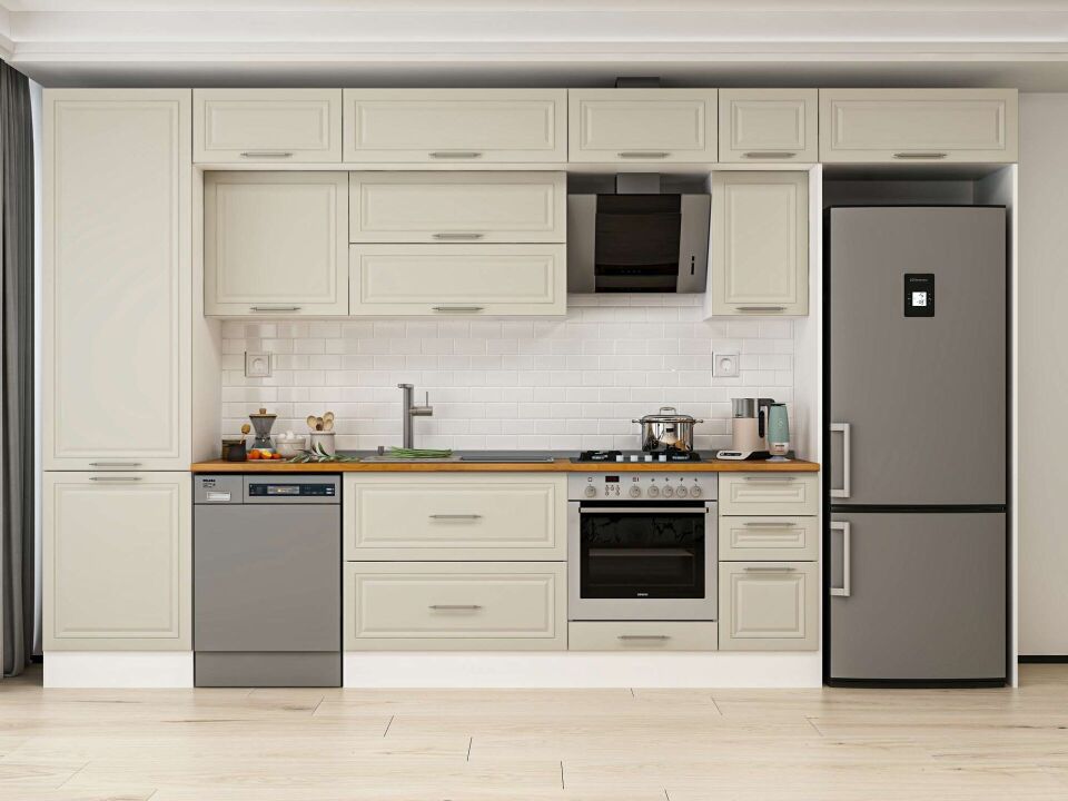 Alvinka 380X240 Cm Klasik Mebran Mutfak Dolabı Mbb-E80B60S40-2 Mebran | Kumtaşı - Mdf