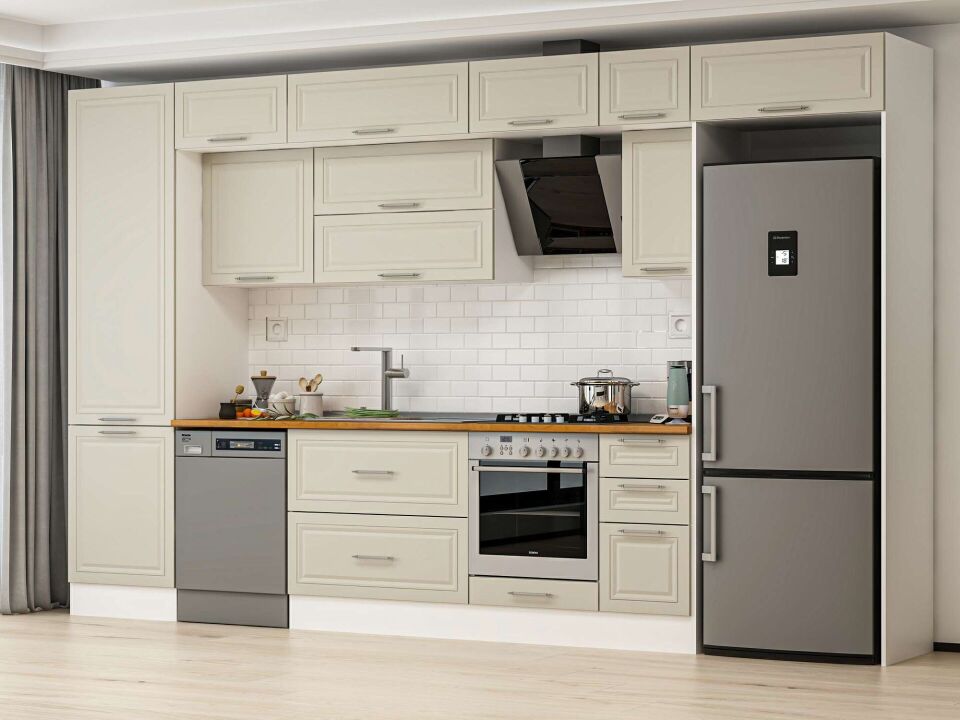 Alvinka 380X240 Cm Klasik Mebran Mutfak Dolabı Mbb-E80B60S40-2 Mebran | Kumtaşı - Mdf