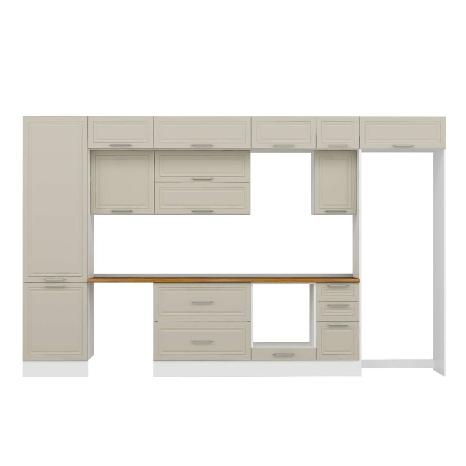Alvinka 380X240 Cm Klasik Mebran Mutfak Dolabı Mbb-E80B60S40-2 Mebran | Kumtaşı - Mdf