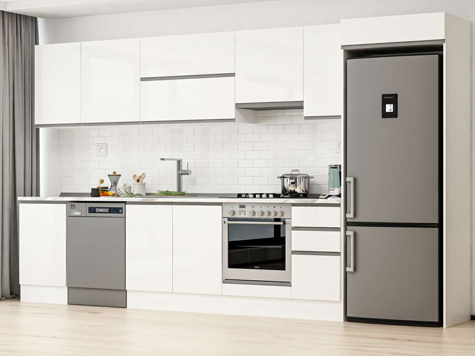 Alvinka 370X222 Cm High Gloss Mutfak Dolabı Mb-E80S50S40-1 High Gloss | Beyaz - Suntalam
