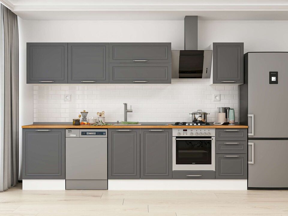 Alvinka 315X210 Cm Klasik Mebran Mutfak Dolabı M-E90S60S45-2 Mebran | Antrasit - Mdf