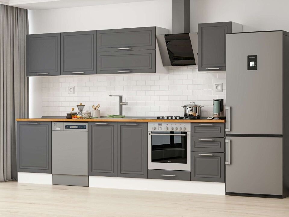 Alvinka 315X210 Cm Klasik Mebran Mutfak Dolabı M-E90S60S45-2 Mebran | Antrasit - Mdf