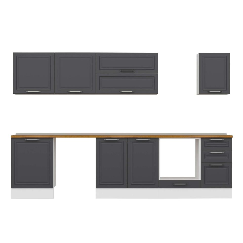 Alvinka 315X210 Cm Klasik Mebran Mutfak Dolabı M-E90S60S45-2 Mebran | Antrasit - Mdf