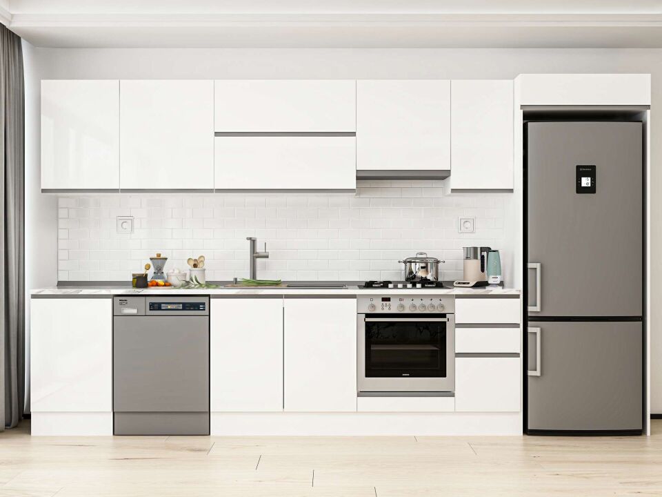 Alvinka 370X222 Cm High Gloss Mutfak Dolabı Mb-E80S50S40-1 High Gloss | Beyaz - Mdf