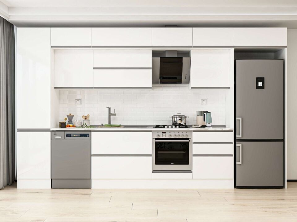 Alvinka 390X240 Cm High Gloss Mutfak Dolabı Mbb-E80B50S60-2 High Gloss | Beyaz - Mdf