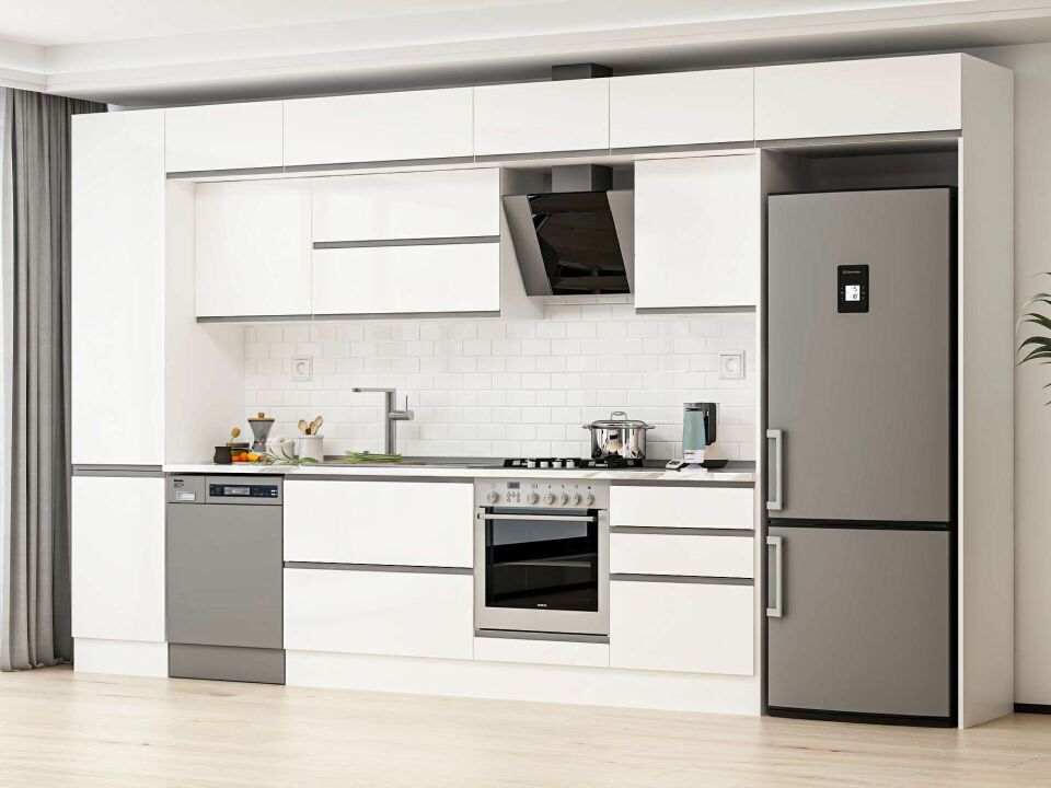 Alvinka 390X240 Cm High Gloss Mutfak Dolabı Mbb-E80B50S60-2 High Gloss | Beyaz - Mdf