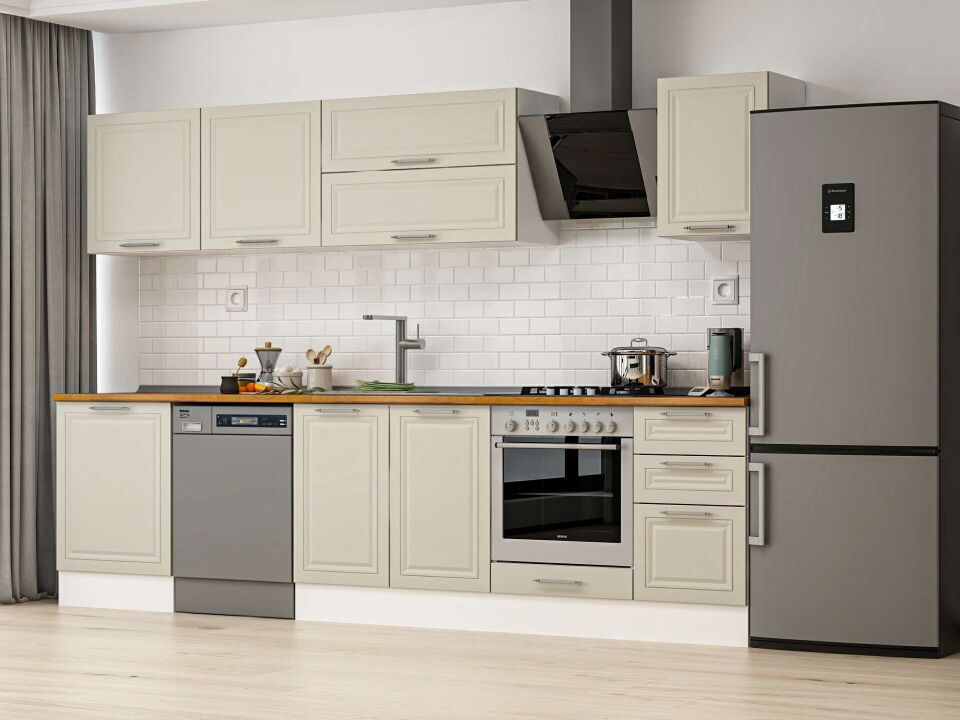 Alvinka 315X210 Cm Klasik Mebran Mutfak Dolabı M-E90S60S45-2 Mebran | Kumtaşı - Mdf