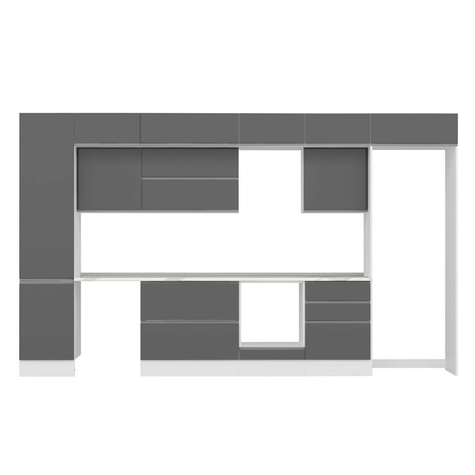 Alvinka 390X240 Cm High Gloss Mutfak Dolabı Mbb-E80B50S60-2 High Gloss | Antrasit - Suntalam