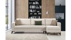 Kristal (3+D) Uzanmalı Köşe Koltuk Takımı Bej