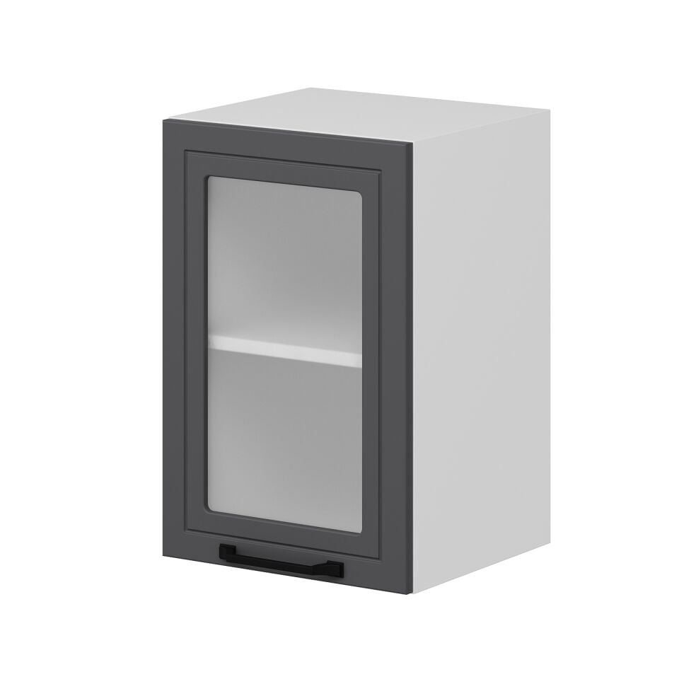 Alvinka Mutfak Modül Mbr_A Üst 1Dk1R 40-H60Cm Dolap Cam Beyaz Antrasit Mdf