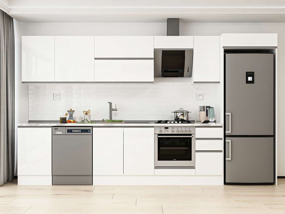 Alvinka 370X222 Cm High Gloss Mutfak Dolabı Mb-E80S50S40-2 High Gloss | Beyaz - Mdf