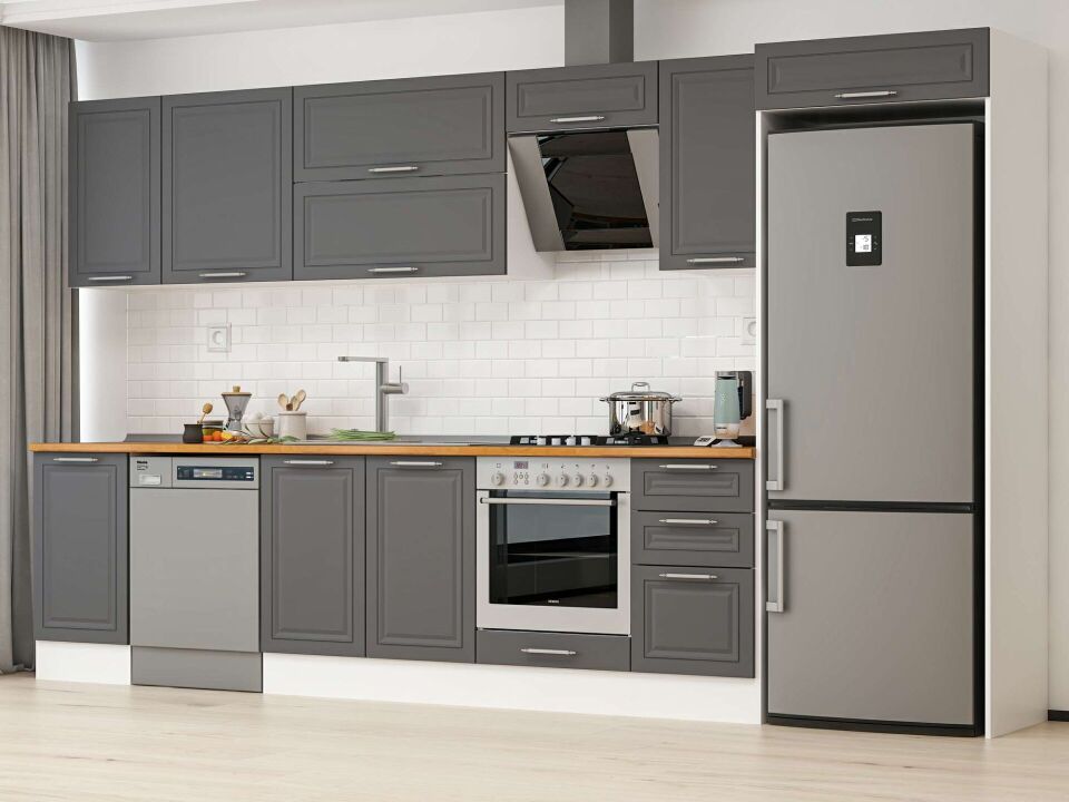 Alvinka 380X222 Cm Klasik Mebran Mutfak Dolabı Mb-E90S45S45-2 Mebran | Antrasit - Suntalam