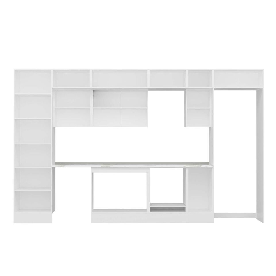 Alvinka 380X240 Cm Klasik Mebran Mutfak Dolabı Mbb-E80B60S40-3 Mebran | Kumtaşı - Mdf