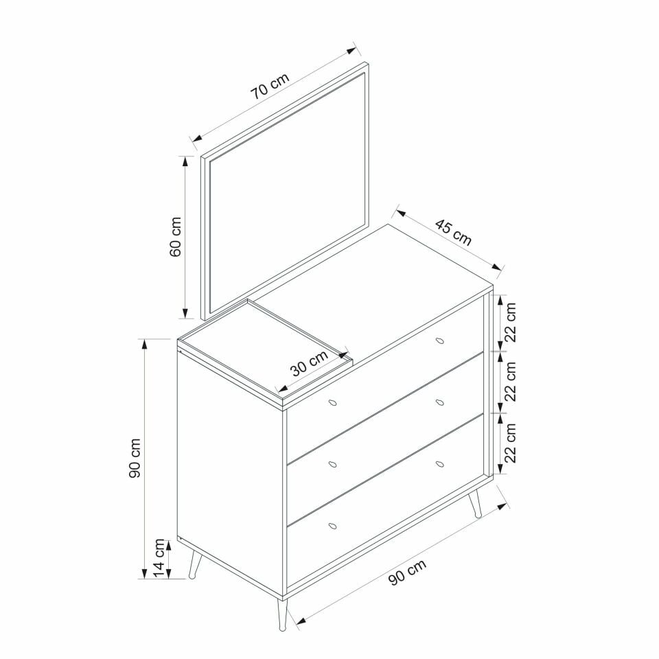 Lara Aynalı Şifonyer 3Ç - Senza