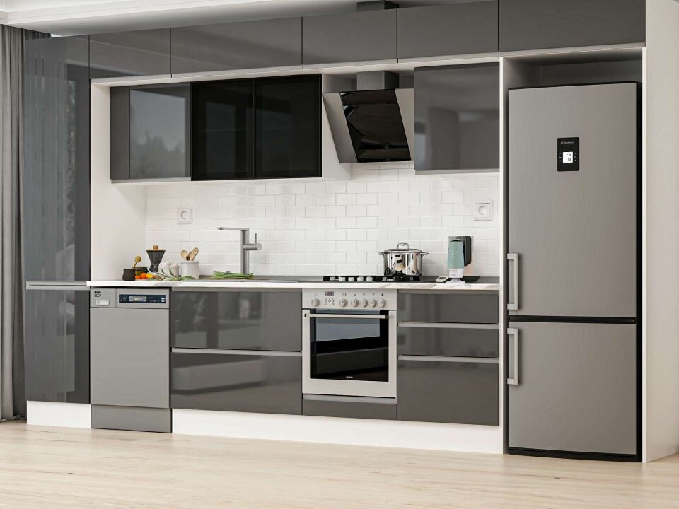 Alvinka 390X240 Cm High Gloss Mutfak Dolabı Mbb-E80B50S60-3 High Gloss | Antrasit - Suntalam