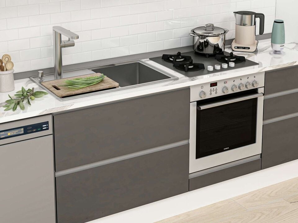 Alvinka 390X240 Cm High Gloss Mutfak Dolabı Mbb-E80B50S60-3 High Gloss | Antrasit - Suntalam