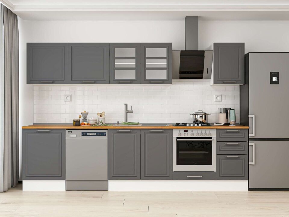 Alvinka 315X210 Cm Klasik Mebran Mutfak Dolabı M-E90S60S45-3 Mebran | Antrasit - Mdf