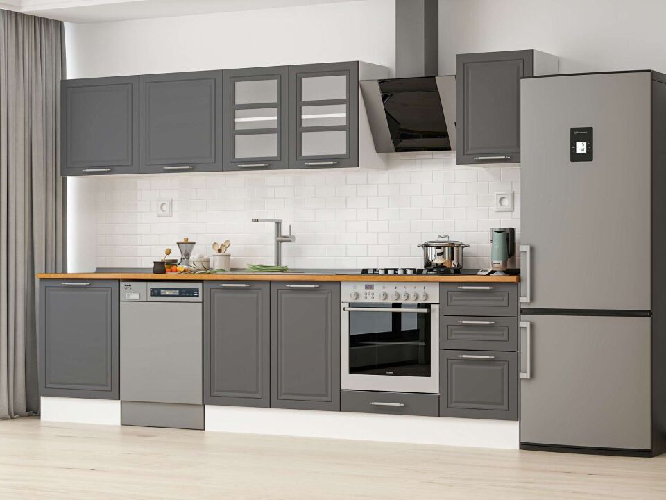Alvinka 315X210 Cm Klasik Mebran Mutfak Dolabı M-E90S60S45-3 Mebran | Antrasit - Mdf