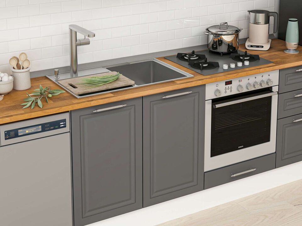 Alvinka 315X210 Cm Klasik Mebran Mutfak Dolabı M-E90S60S45-3 Mebran | Antrasit - Mdf