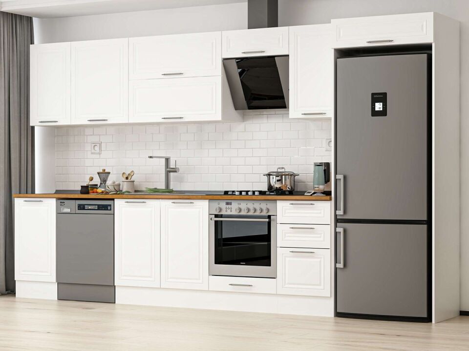 Alvinka 380X222 Cm Klasik Mebran Mutfak Dolabı Mb-E90S45S45-2 Mebran | Beyaz - Mdf