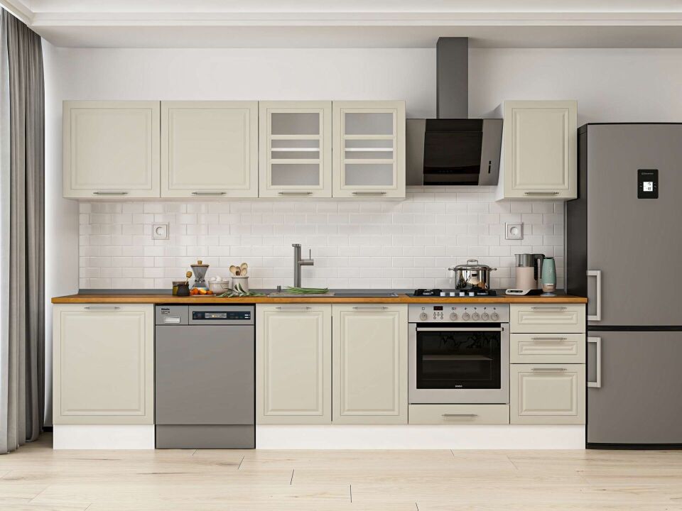 Alvinka 315X210 Cm Klasik Mebran Mutfak Dolabı M-E90S60S45-3 Mebran | Kumtaşı - Mdf