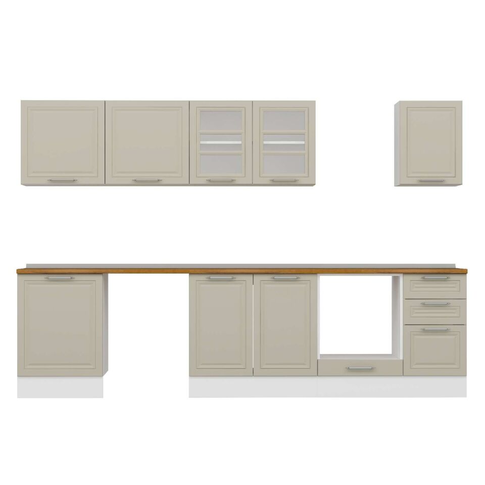 Alvinka 315X210 Cm Klasik Mebran Mutfak Dolabı M-E90S60S45-3 Mebran | Kumtaşı - Mdf
