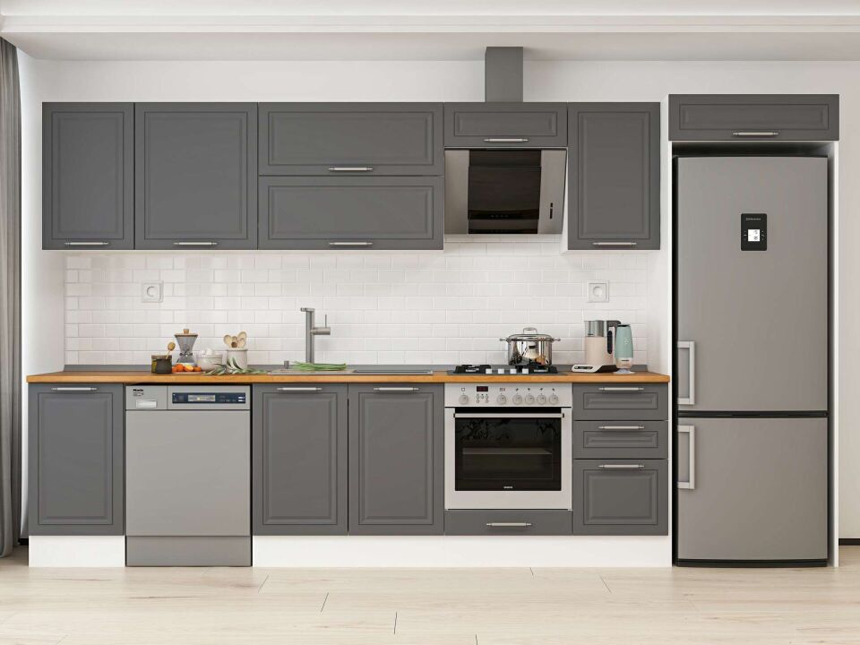 Alvinka 380X222 Cm Klasik Mebran Mutfak Dolabı Mb-E90S45S45-2 Mebran | Antrasit - Mdf
