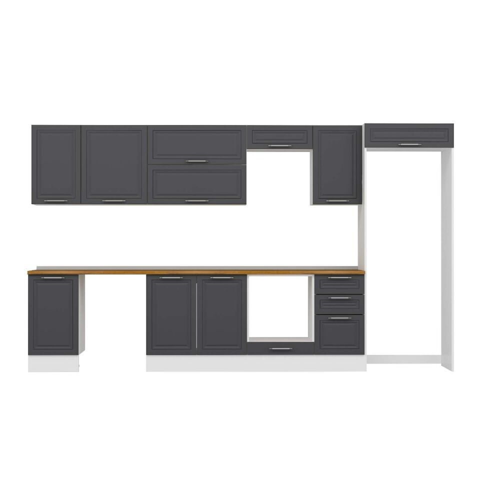 Alvinka 380X222 Cm Klasik Mebran Mutfak Dolabı Mb-E90S45S45-2 Mebran | Antrasit - Mdf