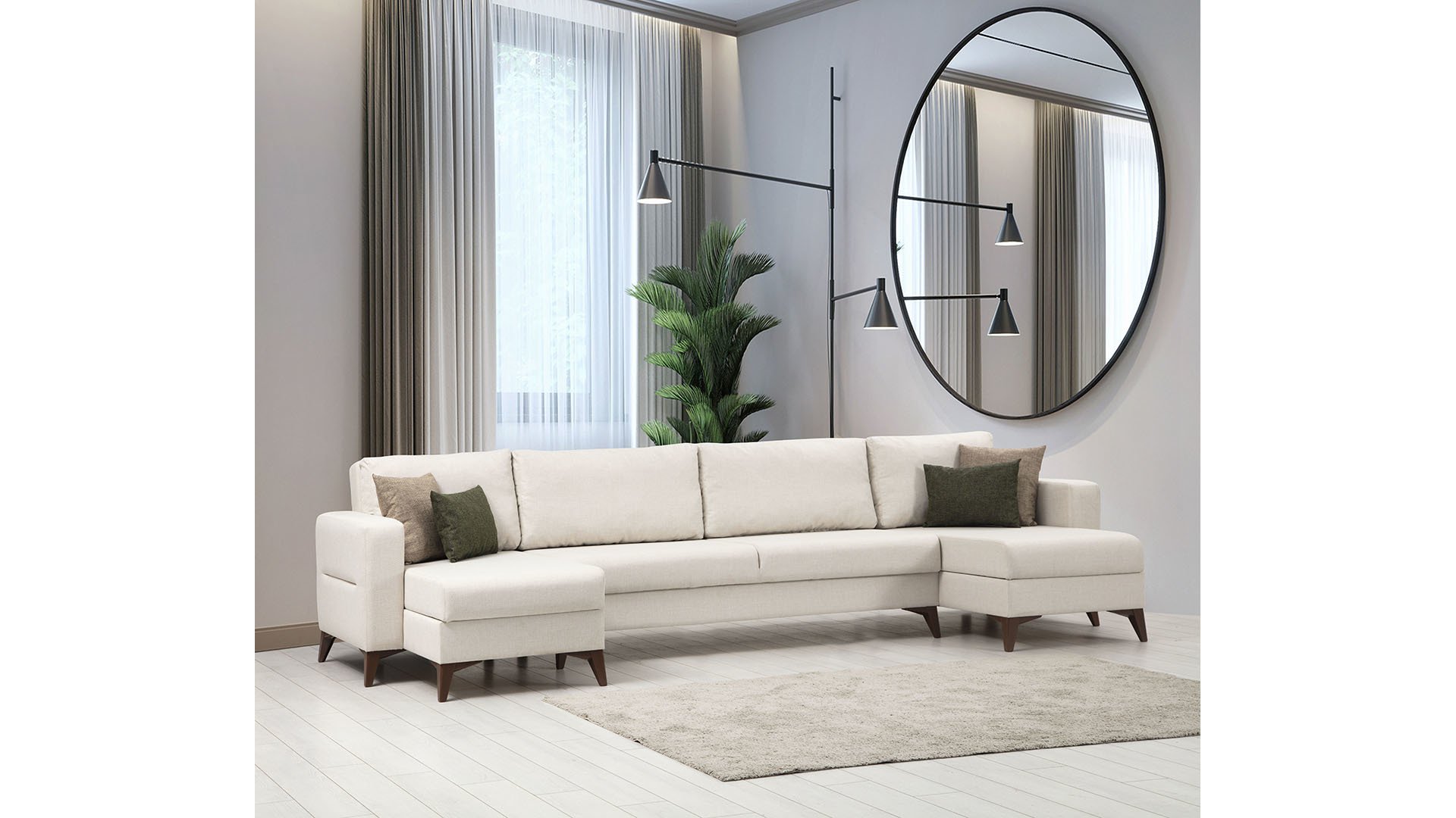 Kristal (D+3+D) Uzanmalı Köşe Koltuk Takımı Bej