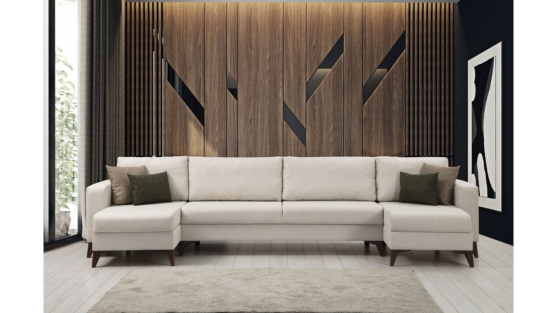 Kristal (D+3+D) Uzanmalı Köşe Koltuk Takımı Bej