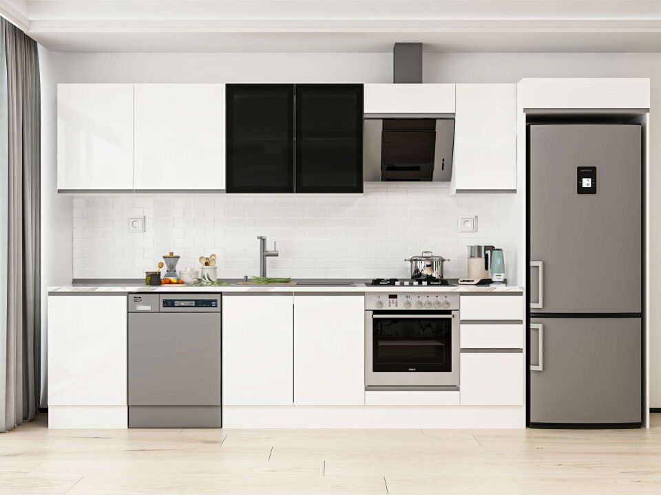 Alvinka 370X222 Cm High Gloss Mutfak Dolabı Mb-E80S50S40-3 High Gloss | Beyaz - Mdf