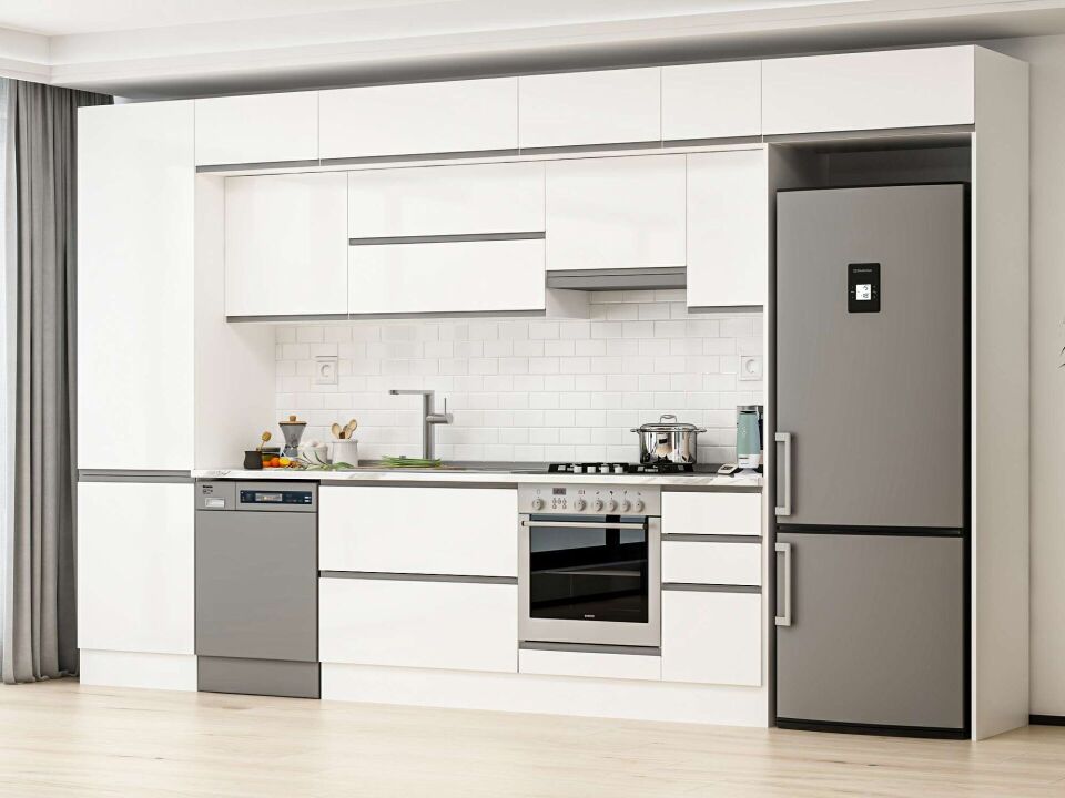 Alvinka 380X240 Cm High Gloss Mutfak Dolabı Mbb-E80B60S40-1 High Gloss | Beyaz - Mdf