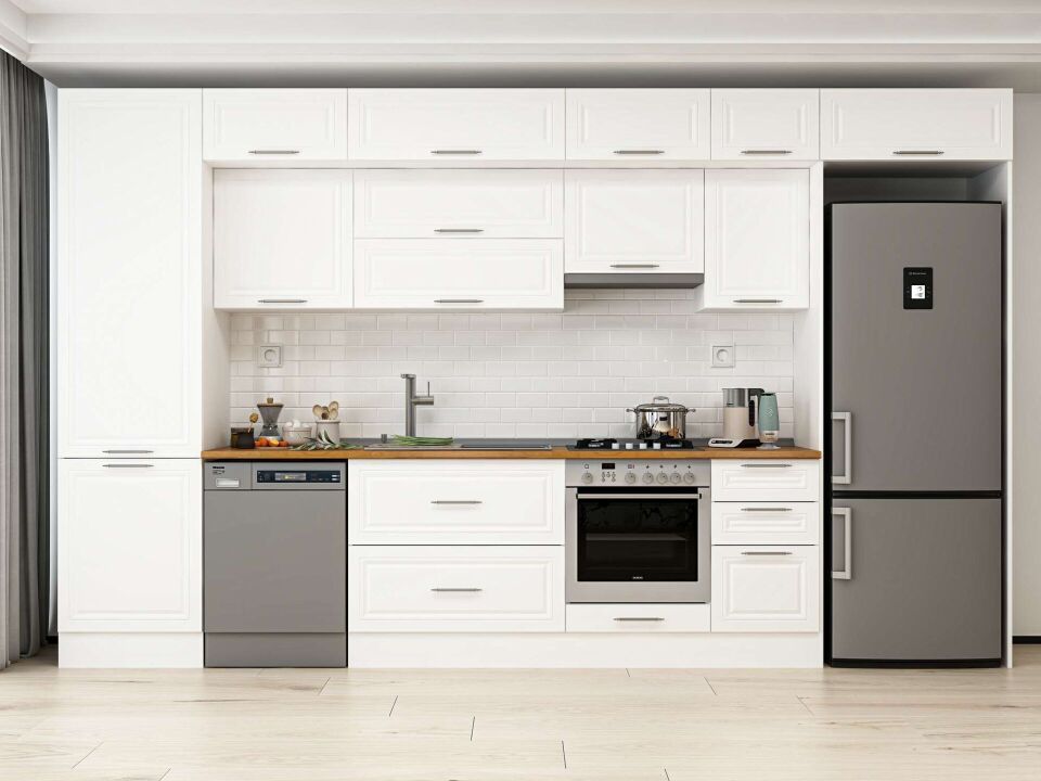 Alvinka 385X240 Cm Klasik Mebran Mutfak Dolabı Mbb-E80B60S45-1 Mebran | Beyaz - Mdf