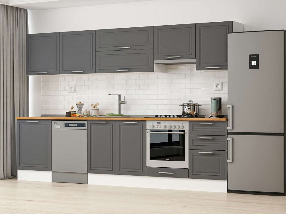 Alvinka 320X210 Cm Klasik Mebran Mutfak Dolabı M-E90S60S50-1 Mebran | Antrasit - Suntalam