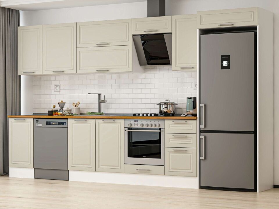 Alvinka 380X222 Cm Klasik Mebran Mutfak Dolabı Mb-E90S45S45-2 Mebran | Kumtaşı - Mdf